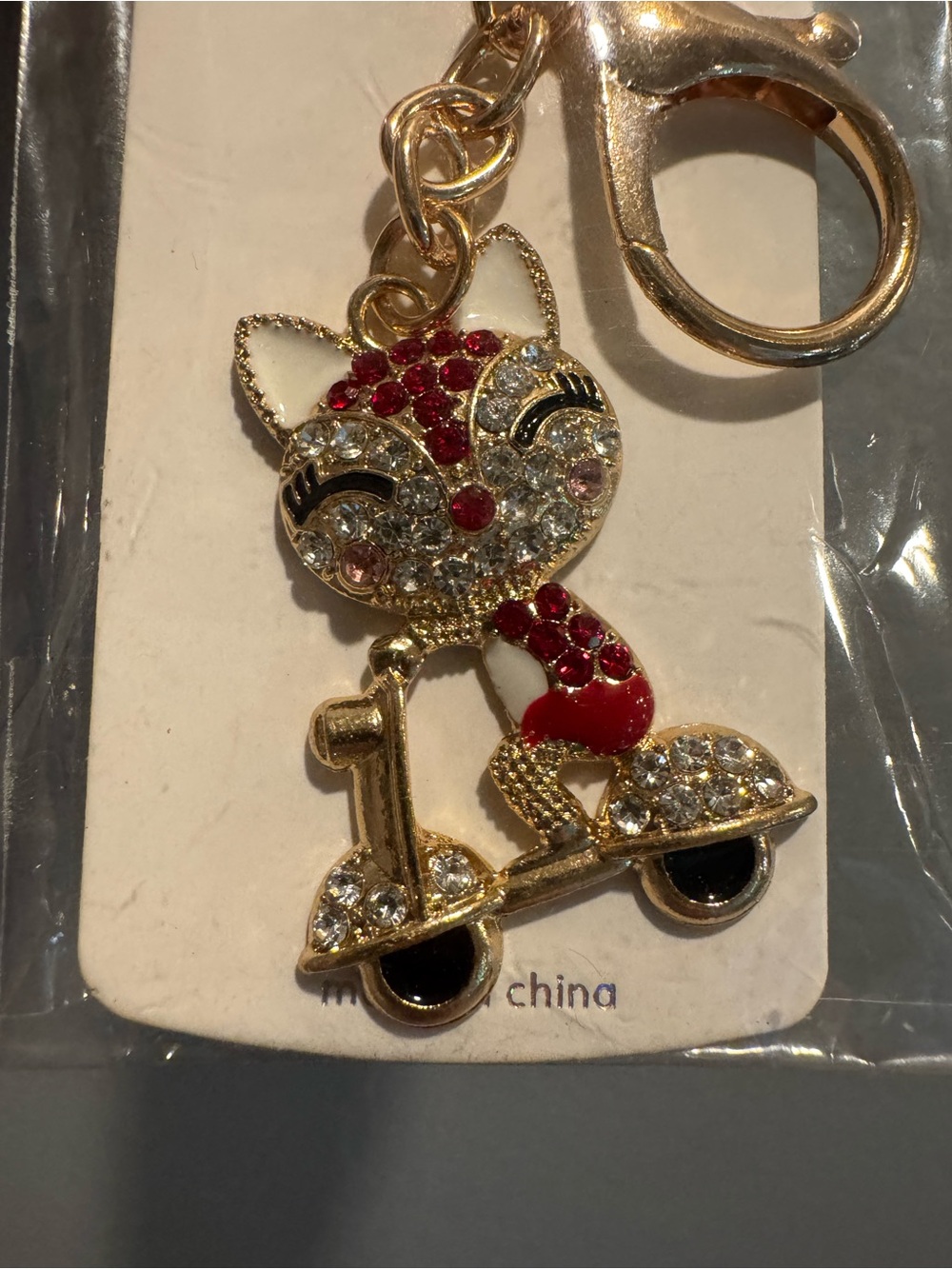 Cat on a Scooter Gold Tone Keychain or Bag Charm - Picture 2 of 2